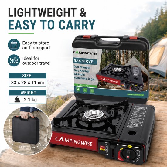 Camping Kooktoestel Draagbaar Gasfornuis - 1-Pits Campinggasfornuis met Draagkoffer - Camping Benodigdheden & Kookgerei voor Outdoor, Reizen en Familieactiviteiten - Campingwise van Camping — afbeelding 4