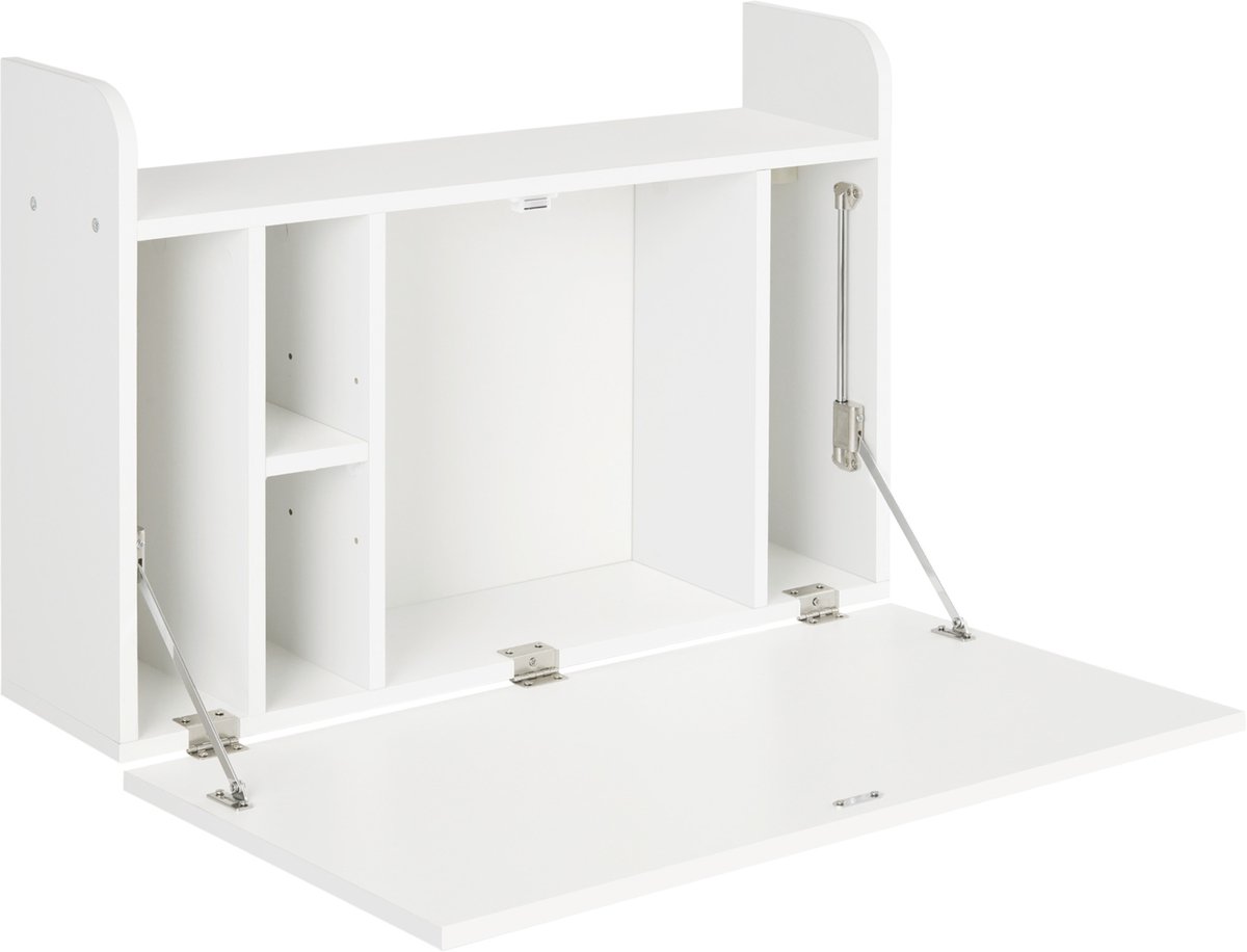 Wandklaptafel, wandtafel met opbergvakken, klaptafel, opvouwbaar computerbureau, bureau voor kleine kamers en thuiskantoor, 77 x 20 x 51 cm(wit)