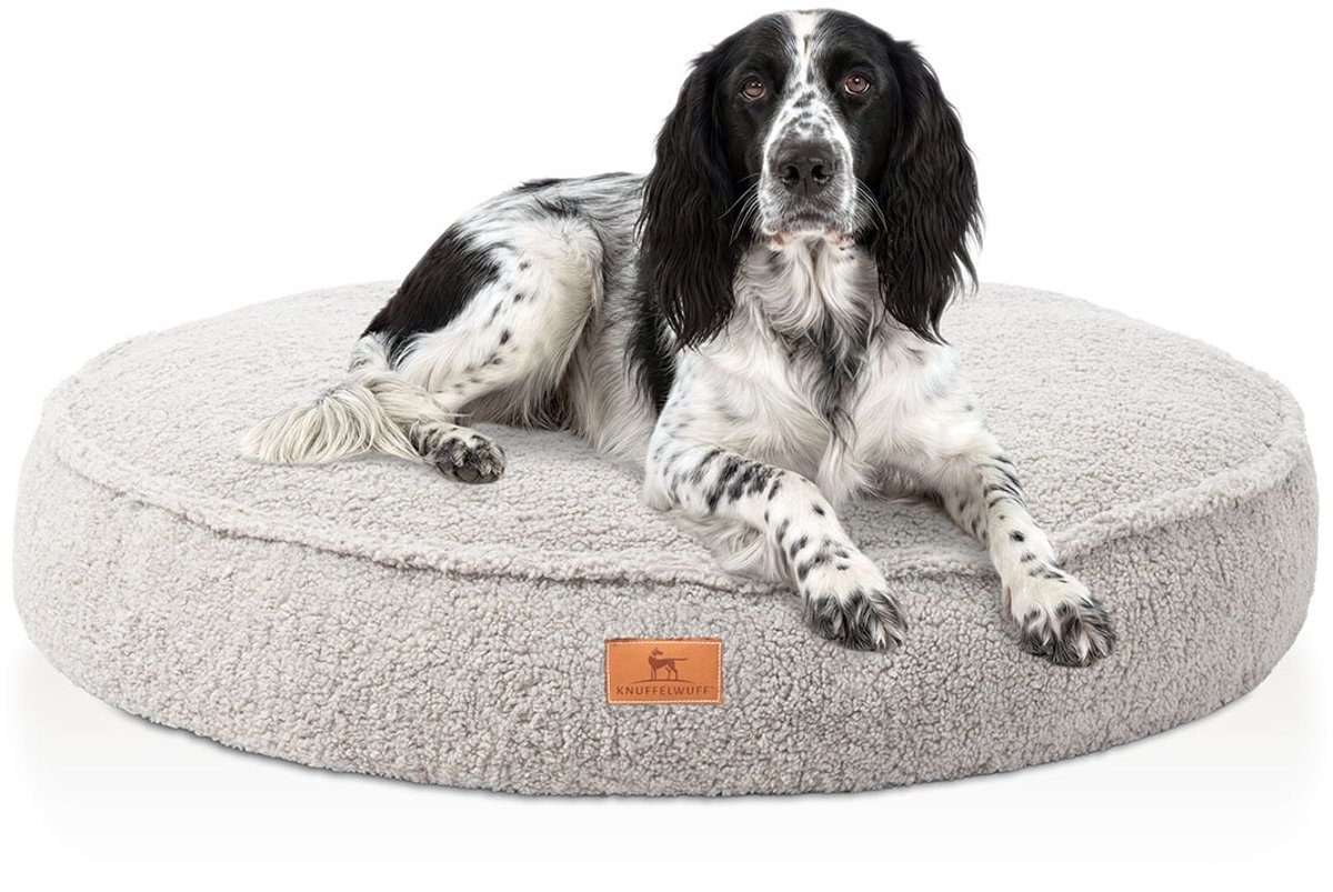 Knuffelwuff orthopedisch rond hondenbed Tivano met traagschuimvlokken van knus teddy-materiaal ø100cm Lichtgrijs