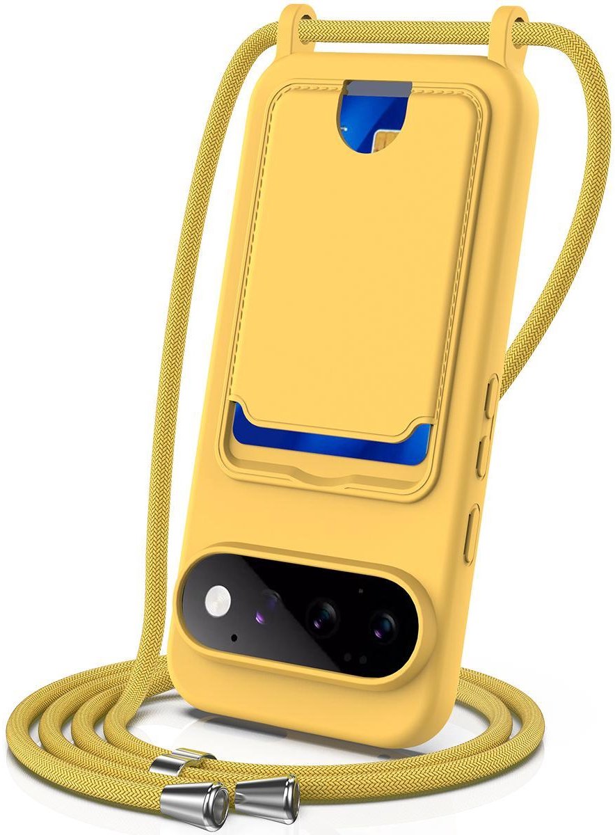Mobigear Telefoonhoesje geschikt voor Google Pixel 11 Pro Siliconen met Kaarthouder | Mobigear Lanyard Card Hoesje met koord en Pasjeshouder | Kaarthouder voor 1 Pasje | hoesje met koord Telefoonhoesje voor Pinpas / OV Kaart / Rijbewijs - Geel
