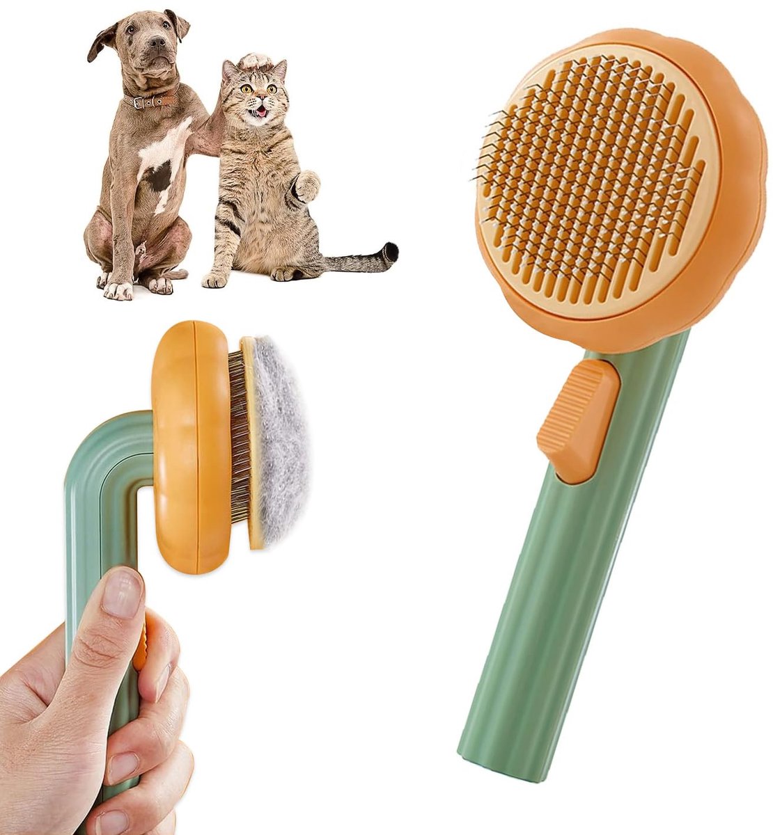 Pompoen Huisdierenborstel – Hondenborstel Kattenborstel Verzorgingskam – One-Touch Reinigingsknop voor Honden- en Kattenborstel – Schattige Vorm – Gladde Borstelhandgreep