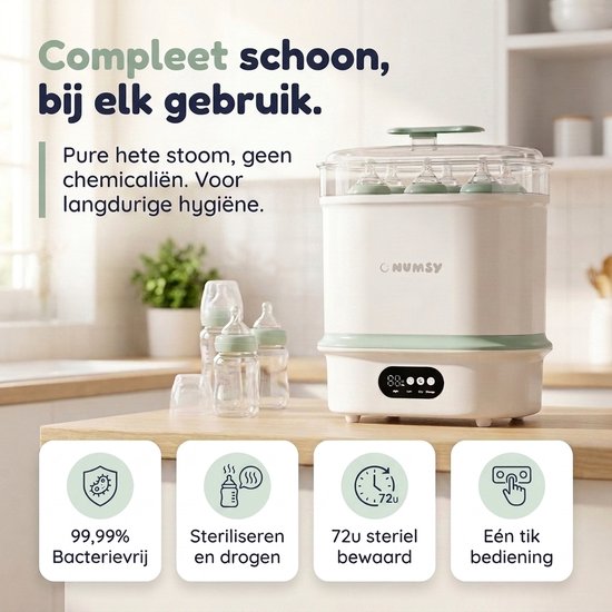 Numsy Steamix Plus Flessensterilisator met Droogfunctie - Elektrische Stoomsterilisator voor Babyflessen, Spenen & Kolfonderdelen - Grote Capaciteit - BPA-vrij van Numsy — afbeelding 2