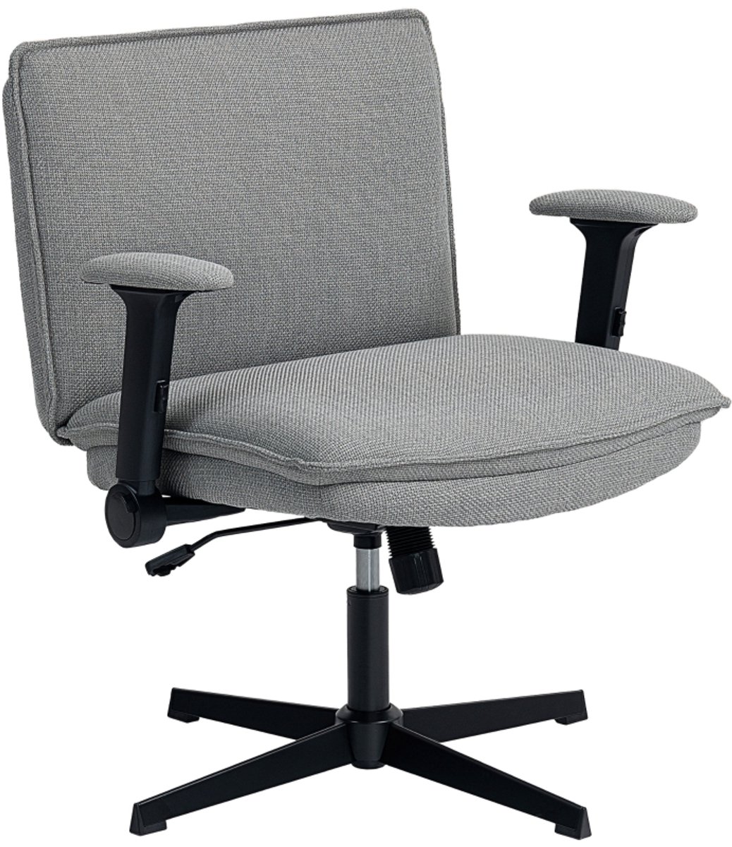 Ergonomische Bureaustoel Schreibtischstoel Met Brede Zitting 63cm Zitcomfort Hoogte Verstelbaar 76x70x85-97 cm Grijs Polyester Leinenlook Klapbare Armleuningen Wipfunctie 360° Draaistoel Kruisvoet Stalen Basis Belastbaar 120 kg