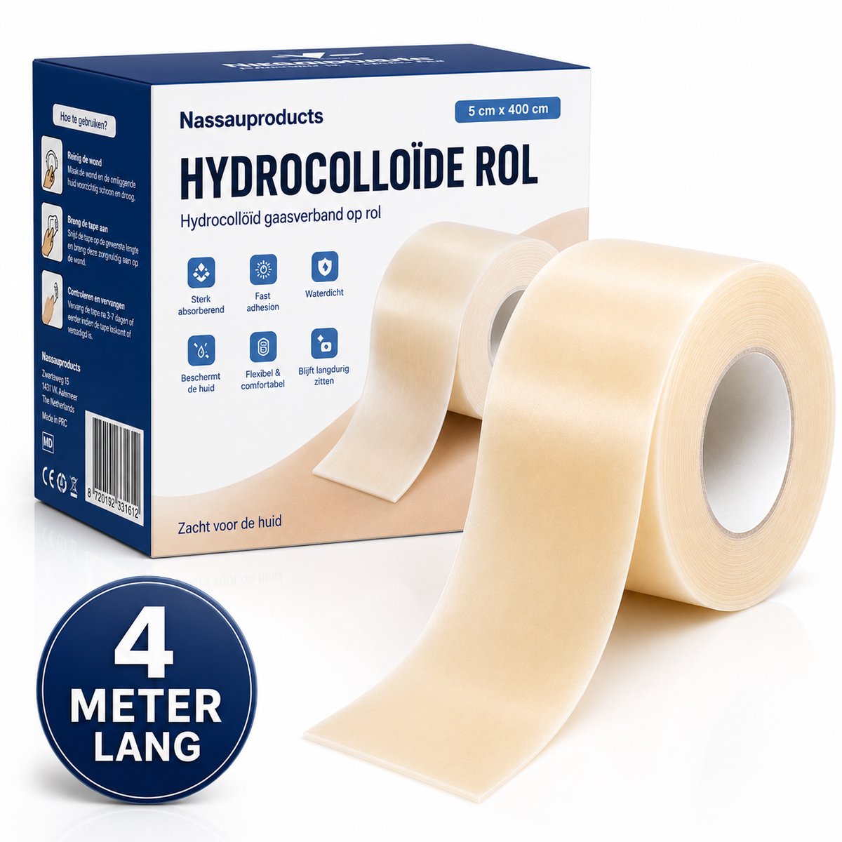 Hydrocolloïde Rol 5 x 400 cm - Hydrocolloid Roll Tape - Pimple Patch - Siliconen Pleister - Nassauproducts