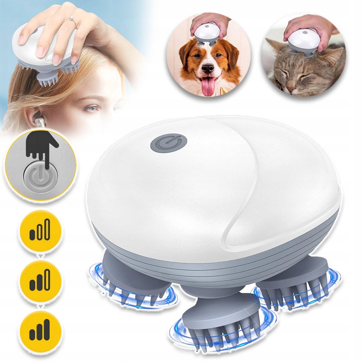 3D-Massageapparaat Voor Hoofdhuid En Nek Met Diepe Kneedmassage 24 Massageknoppen En 3 Krachtniveaus – IPX7 Waterdicht Oplaadbare 1200mAh-Batterij Antislip – Voor Stressverlichting En Verbetering Van De Bloedsomloop