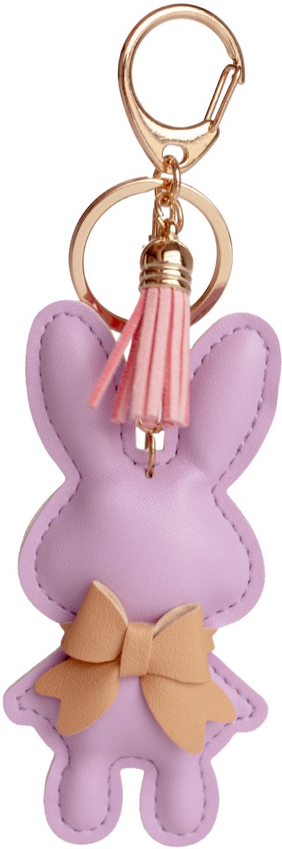 Konijn Sleutelhanger Lila - Kunstleren Bag Charm - Tas Hanger - Konijn Accessoire met Strikje