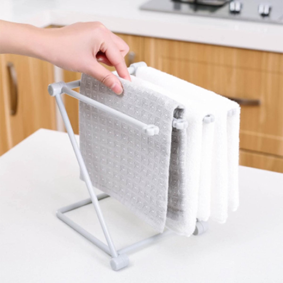 SnelShoppen - Countertop Keuken Handdoek Droogrek, Lichtgewicht Vouwbaar Met 4 Armen, Stabiliteit, Grijs, Ideaal Voor Keuken, Badkamer, Flessen, Doekj