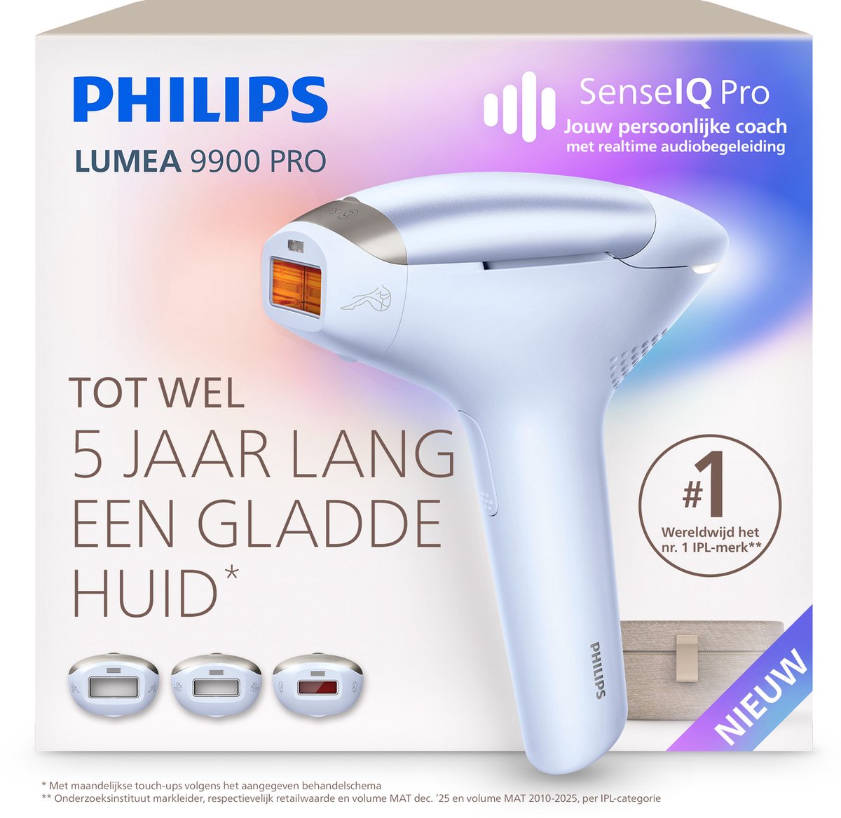 Philips Lumea 9900 Pro IPL Ontharingsapparaat – Tot 5 Jaar Lang een Gladde Huid, Realtime Persoonlijke Begeleiding en 3 Opzetstukken voor Lichaam, Gezicht & Gevoelige Zones, BRC333/00
