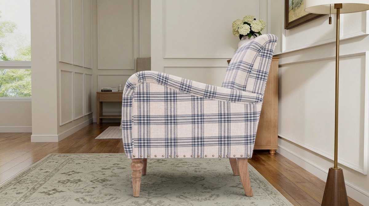 Fauteuil – NoviHome Vintage Geruite - Wit - Novihome