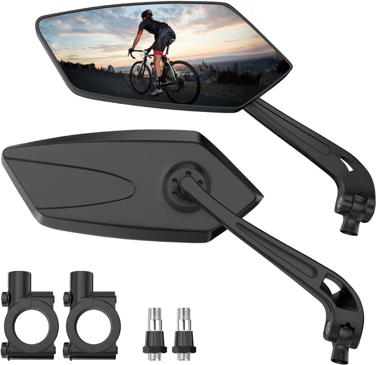 2-stuks fietsspiegel e-bike links - 360 ° Verstelbare Achteruitkijkspiegel voor Fietsen 15,5 cm HD Echt Glazen Spiegeloppervlak Schokbestendig voor Fiets E-bike Scootermotor - Past op 22-25 mm Stuur