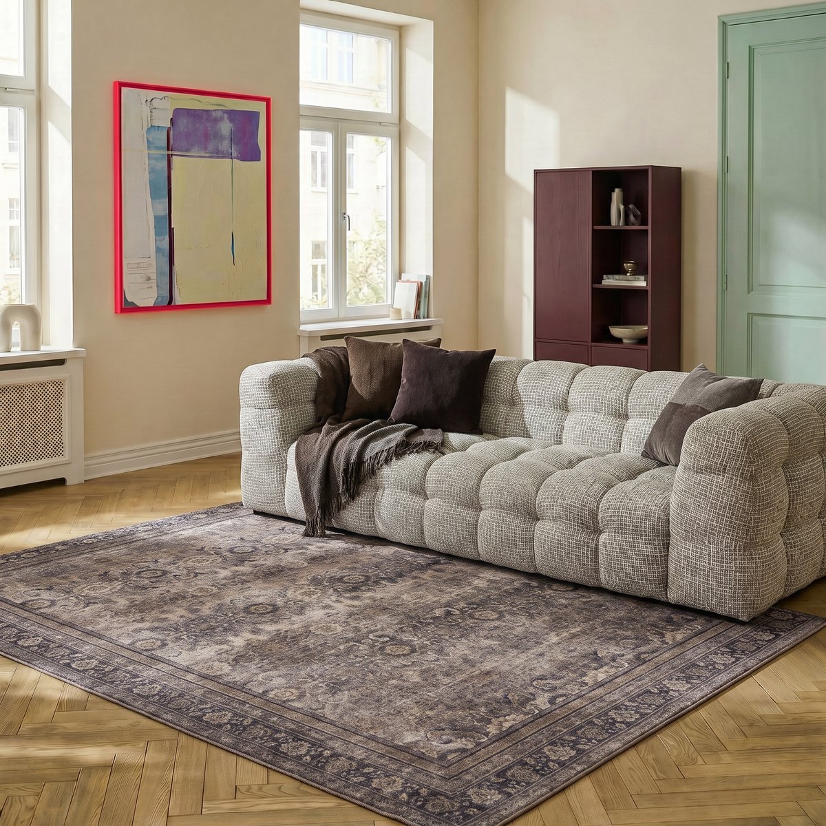 Wasbaar Vintage Vloerkleed Bruin/Beige Cruz 200x290cm Mrcarpet