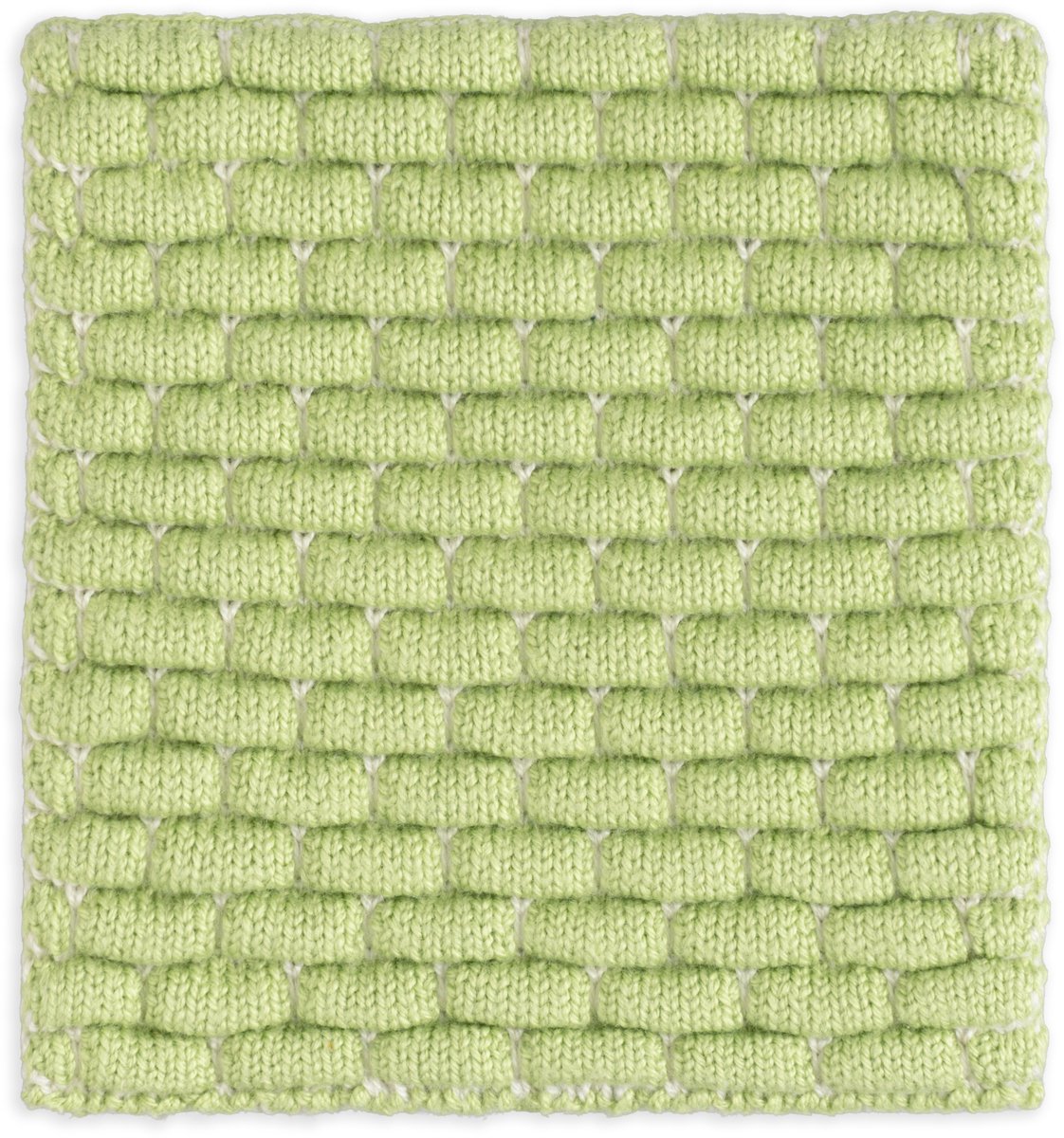 Knit Factory Gebreide Glasonderzetters Block - Ecru/Spring Green - 10x10 cm