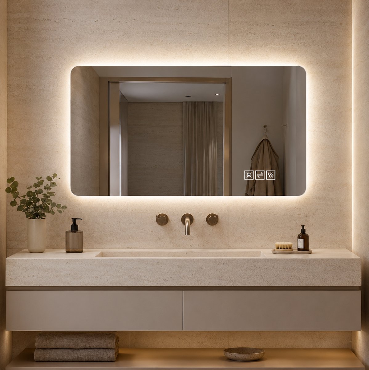MIVRAY Spiegel – Dimbare LED Verlichting met Anti Condens – 100 x 60 cm – Glas en Metaal – Zilver – Wandspiegel voor Badkamer
