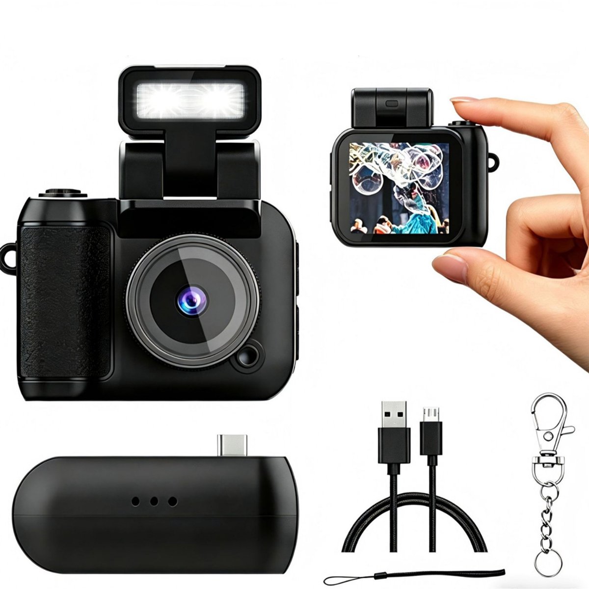 OUYLAF Mini digitale camera - Digitale Camera - 1080P HD-video - fotocamera - compact camera - digitale camera kinderen - Zwart - voor volwassenen kinderen reizen studie opname