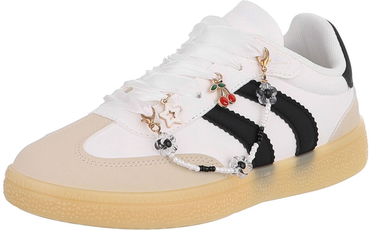 Sneaker - Vetersluiting met bedels - Dames en tieners Mt:38