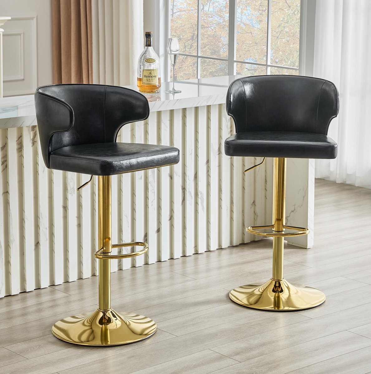 COVREO Barkruk set van 2 49,7 x 110 cm - zwart kunstleer, draaibaar en hoogte instelbaar