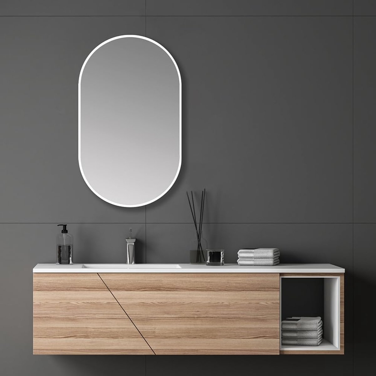SnelShoppen - Ovale Wandspiegel Wit 45 x 75 cm - Hoge Kwaliteit Aluminium Frame - Geschikt voor Badkamer en Garderobe - Moderne Decoratieve Spiegel vo