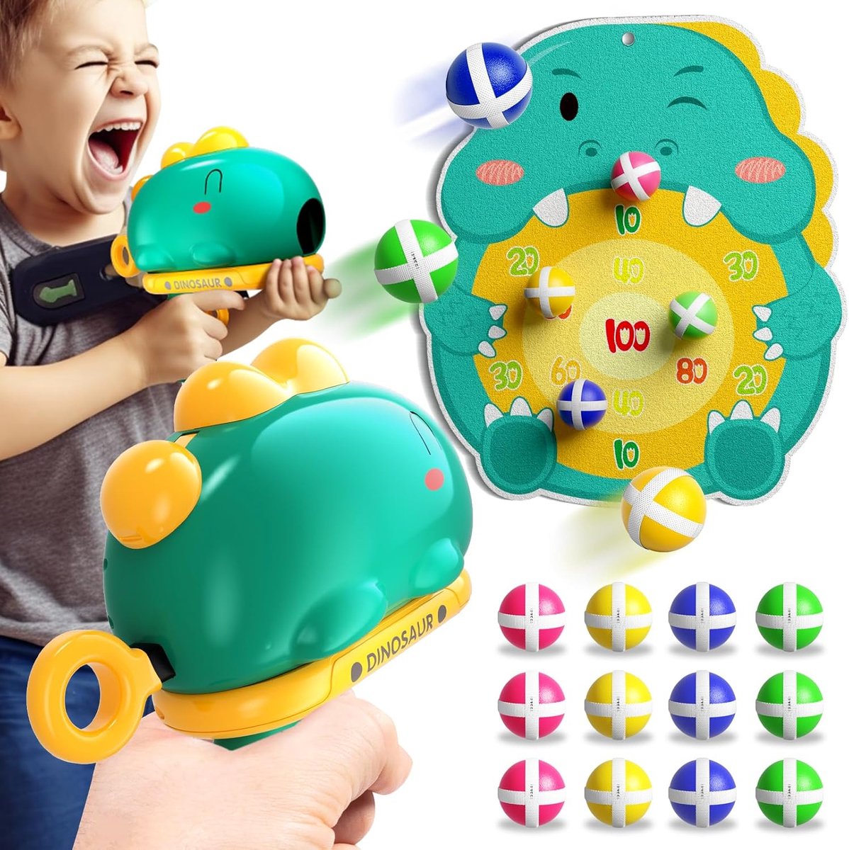 SnelShoppen - Doloowee Dinosaur Dart Board - Speelgoed Schietspel met 12 Plakballen - Indoor en Outdoor Gooi-Spel voor Kinderen 3-5 Jaar - Groen
