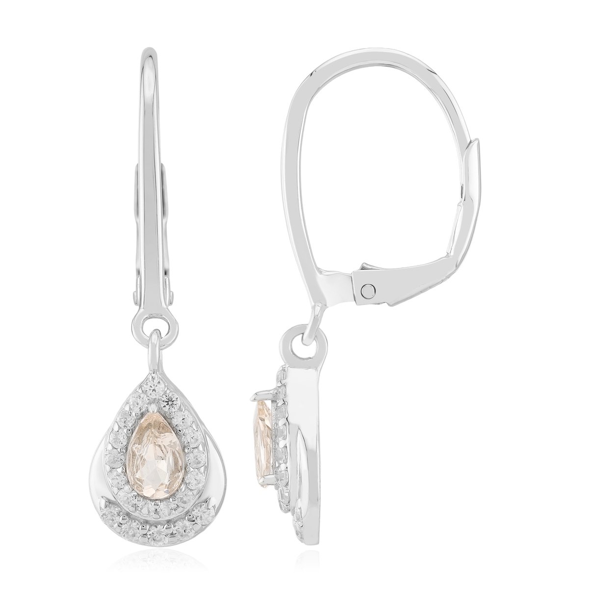 Cavill - Elegante Zilveren Oorbellen - 925 Sterling Zilver Platina Verguld - Braziliaanse Morganiet 0,40 ct & Zirkonia 0,28 ct