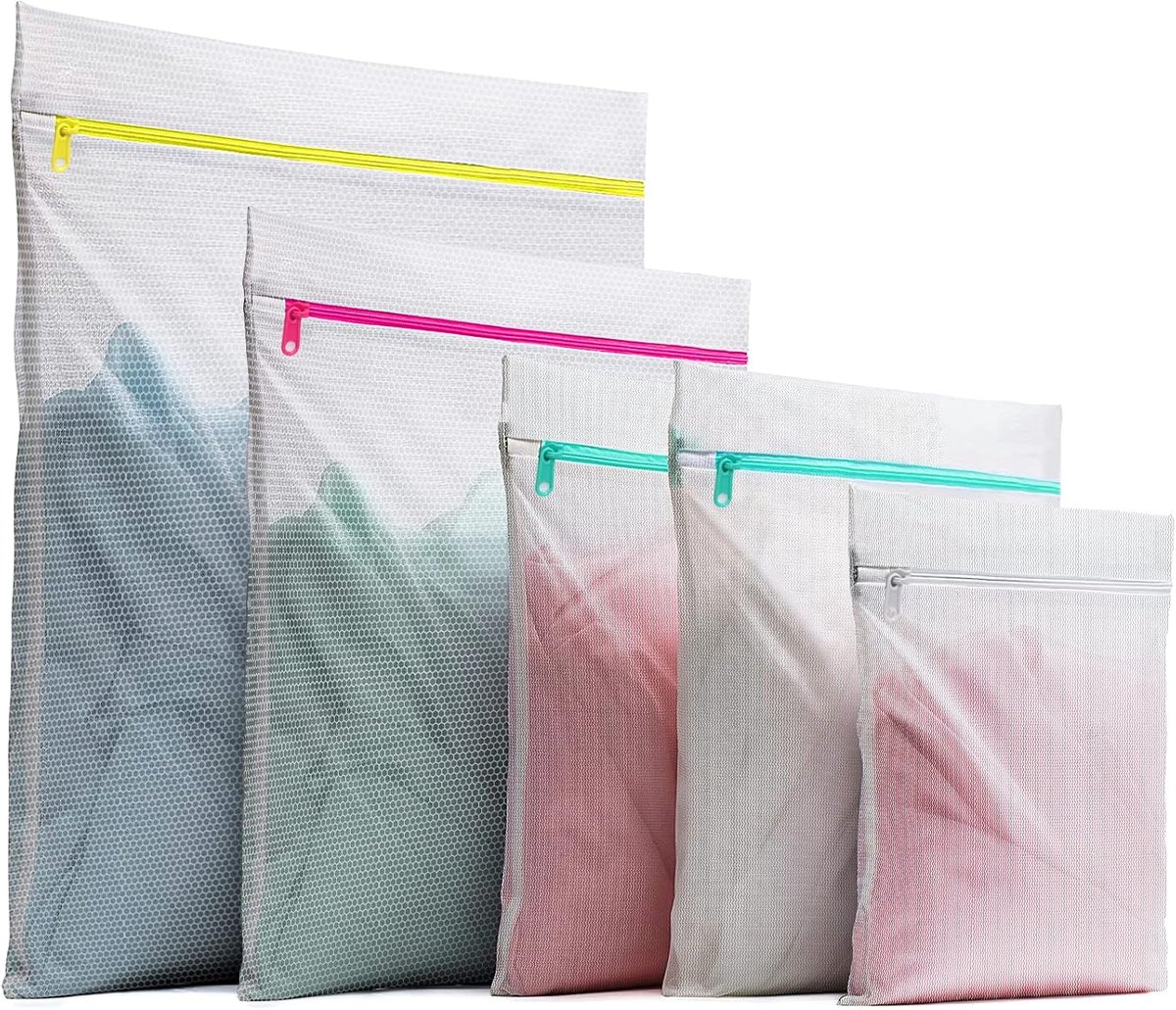 SnelShoppen - 5 delige wasnetten voor wasmachine, waszak met rits, waszakken voor lingerie, jassen, schoenen, bh's, sokken, babykleding, verschillende
