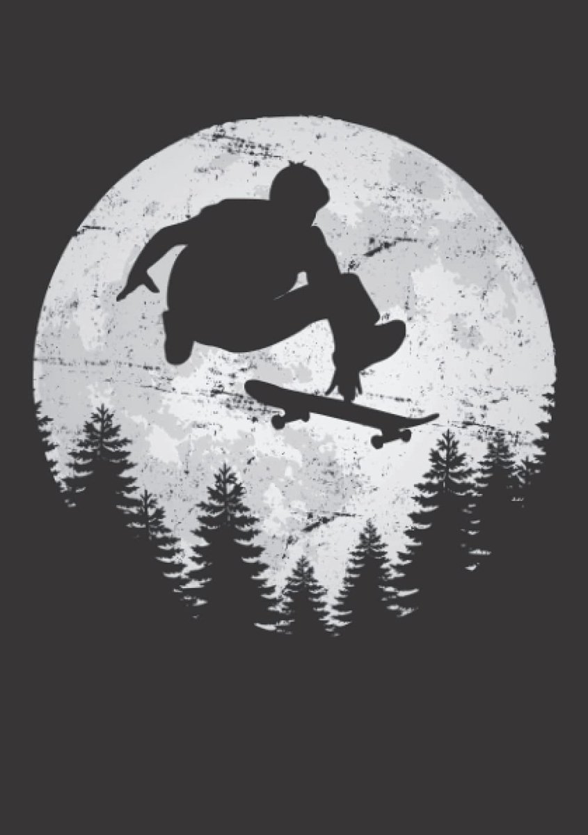 SnelShoppen - Notizbuch A5 Dotted, Gepunktet Softcover Skateboard Silhouette, Vollmond Skater Design, 120 Dotted Seiten, Perfect voor Notities, Journa