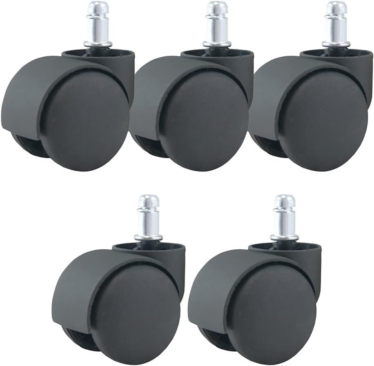 SnelShoppen - Universele Kantoorkruk Wielen 50 mm - Zwart - Set van 5 - Vervangende Rolwielen voor Bureau Stoelen - Geschikt voor Alle Vloertypes