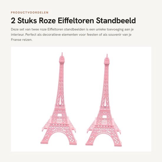 Eiffeltoren Standbeeld 2 Stuks - Creatieve Decoratie - Roze Metalen - Europese Kunst - Tafeldecoratie - 18x7x7 cm