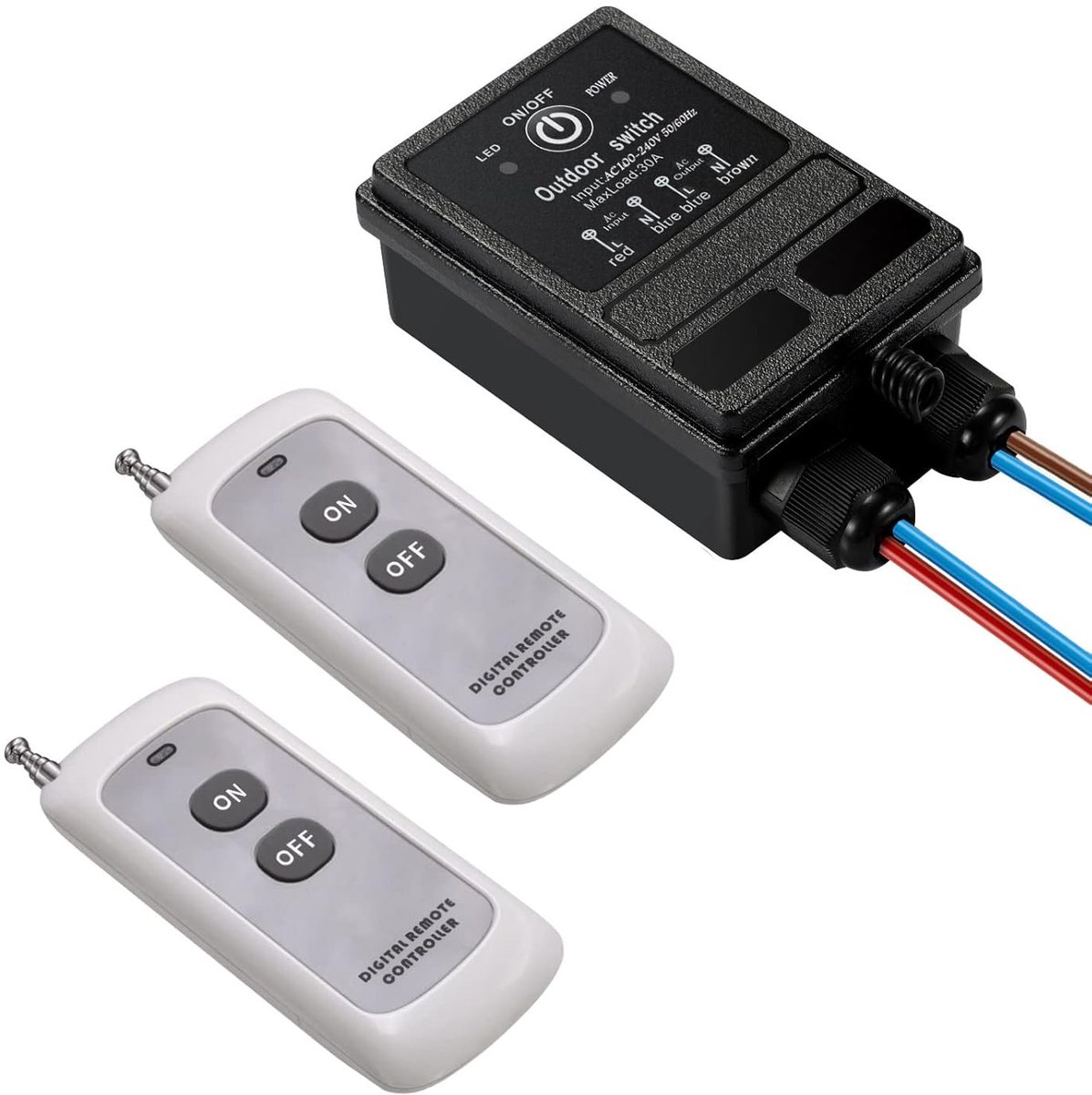 SnelShoppen - Remote Control Switch 230V - 984ft Bereik, IP65 Waterdicht, 40A Draadloze Relay met Afstandsbediening voor Elektrische Apparaten, Lampen