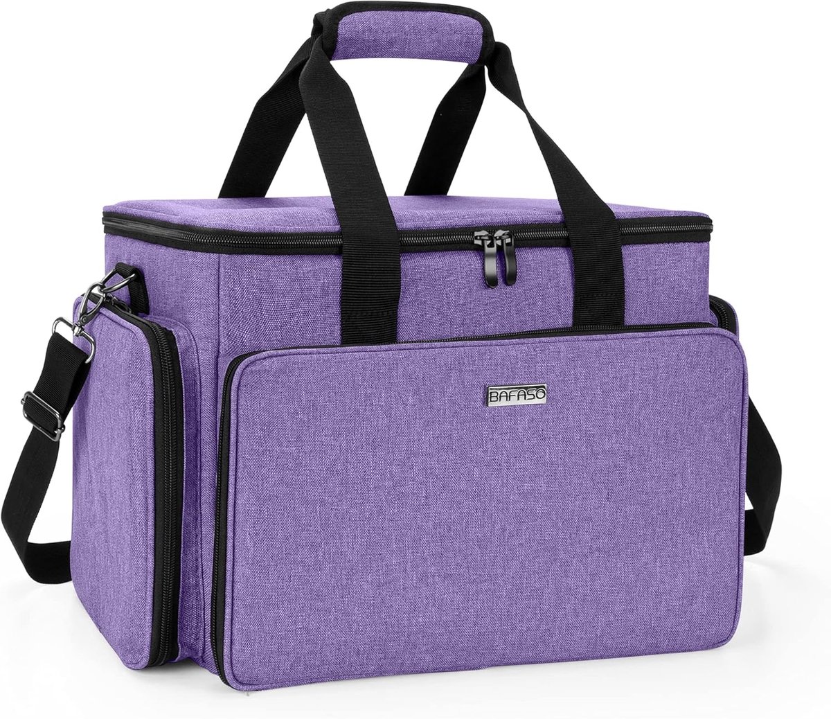 SnelShoppen - Grote Make-up Tas Cosmetica Tas met Verstelbare Scheidingen, Paarse Tote met Schouderriem en Bagageband voor Reizen en Dagelijks Gebruik