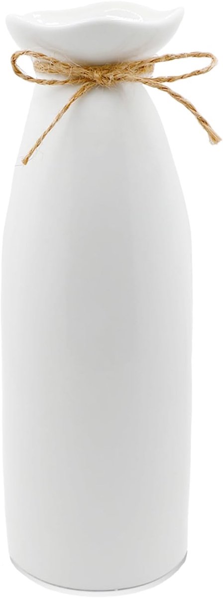 SnelShoppen - Handgemaakte Witte Keramische Vaasje 21cm Hoog, Decoratieve Boho Vaas voor Verse en Gedroogde Bloemen, Perfect voor Woonkamer, Eettafel