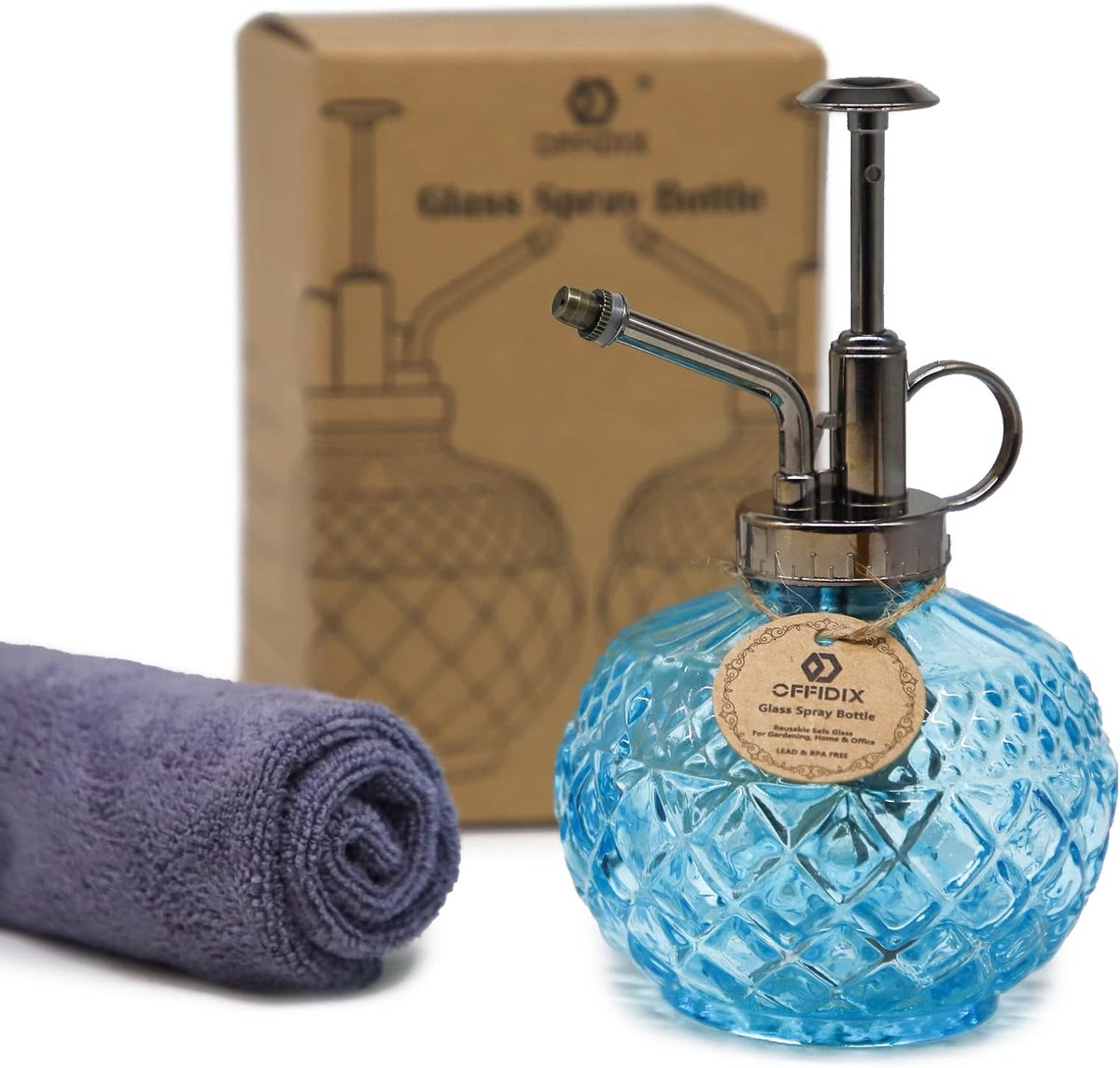 SnelShoppen - Glass Plant Mister 300ml - Vintage Watering Can met Plastic Top Pump - Blauw - Ideaal voor Binnen en Buiten - Voor Planten, Tuin en Scho