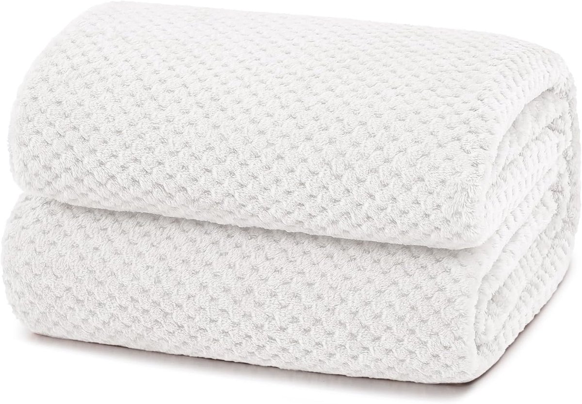 SnelShoppen - Cuddly Fleece Dekbed 130x170 cm - Super Zacht en Warm Waffle Patroon - Sofa, Bank en Bed - Wit - Perfect voor TV Avonden en Bescherming
