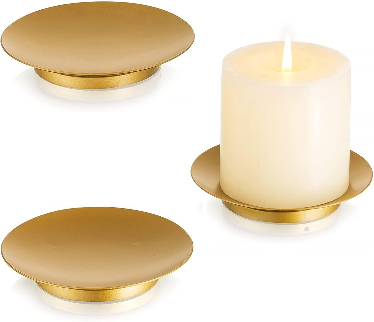 SnelShoppen - Gouden Kandelaar Schaal Set van 2 - 11cm Rond Metalen Candlestick voor Kerst, Advent, Bruiloft, Thuisdecoratie - Geschikt voor LED/Teeli
