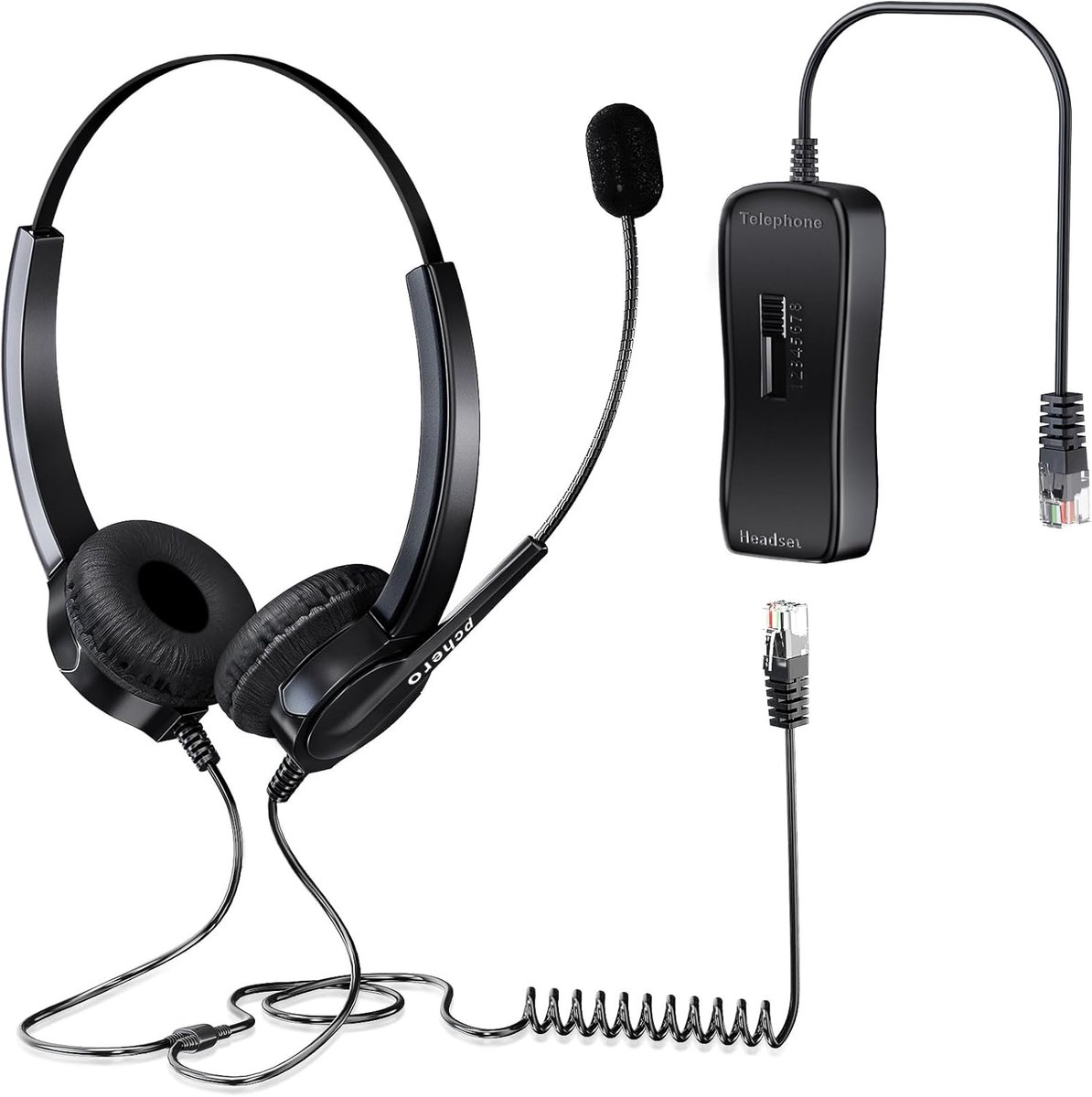 SnelShoppen - Desk Phones Headset met Noise Cancelling Microfoon, Binaurale Headphones voor Call Center, Compatibel met de meeste Telefoons, Comfortab