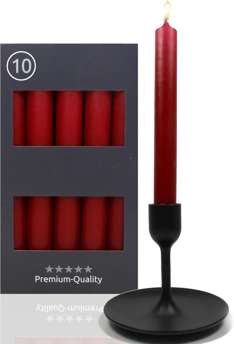 SnelShoppen - Set van 10 Tafelkaarsen Carmijnrood 18.5 cm - Geurloze Kaarsen voor Kandelar