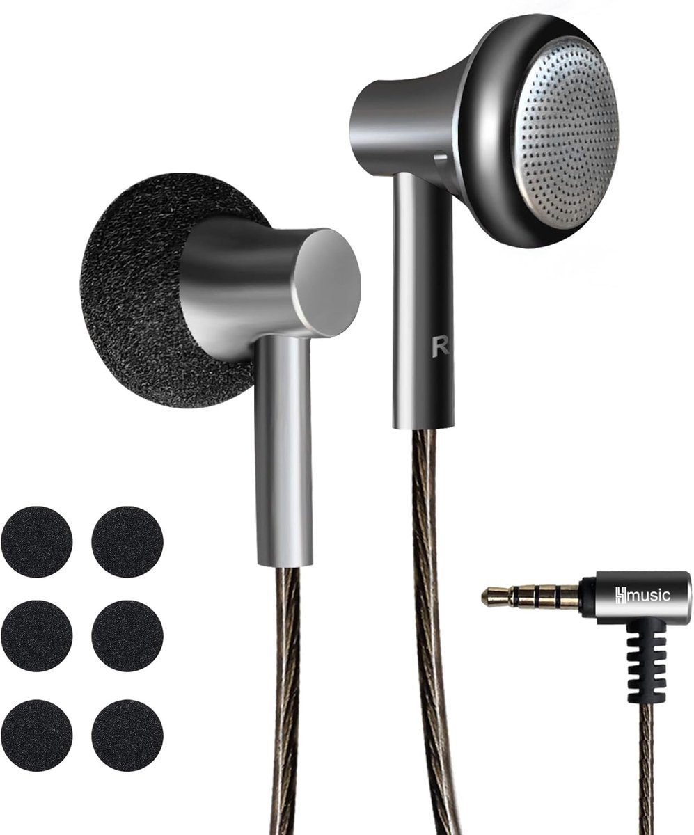 SnelShoppen - Flat-Head Bedraad Oordopjes met Microfoon, 14.2mm Dynamische Driver, Hi-Fi Stereo Geluid, Retro Hoofdtelefoon met Volume Controle voor M