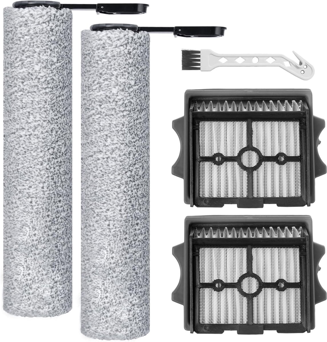 SnelShoppen - Brush Roller Filter Vervangingsonderdelen voor Wet-Dry Stofzuiger, 5-in-1 Set met 2 Borstels, 2 HEPA Filters en 1 Reinigingsborstel voor
