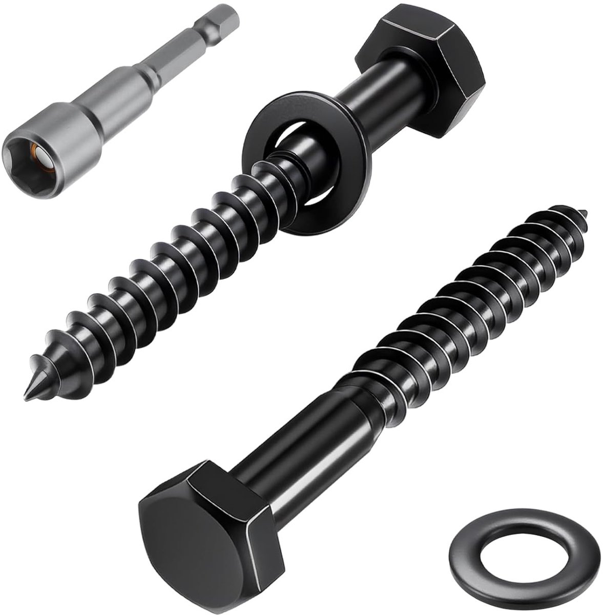 Set van 10 Zwarte Hexagon Houtschroeven M8 x 80 mm RVS A2 V2A met Moeren en Sleutel voor Meubelassemblage en Bouwprojecten