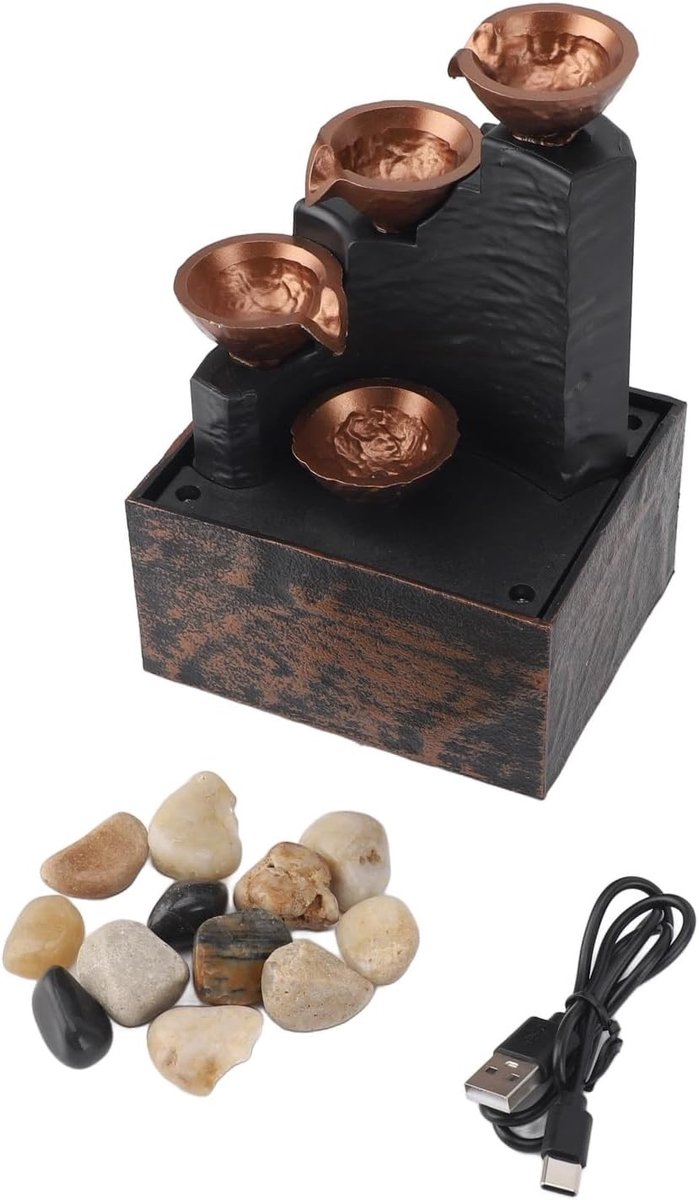Mini Waterfontein met LED Verlichting en Kiezels - Decoratieve Tafel Fontein voor Woonkamer en Thuisgebruik