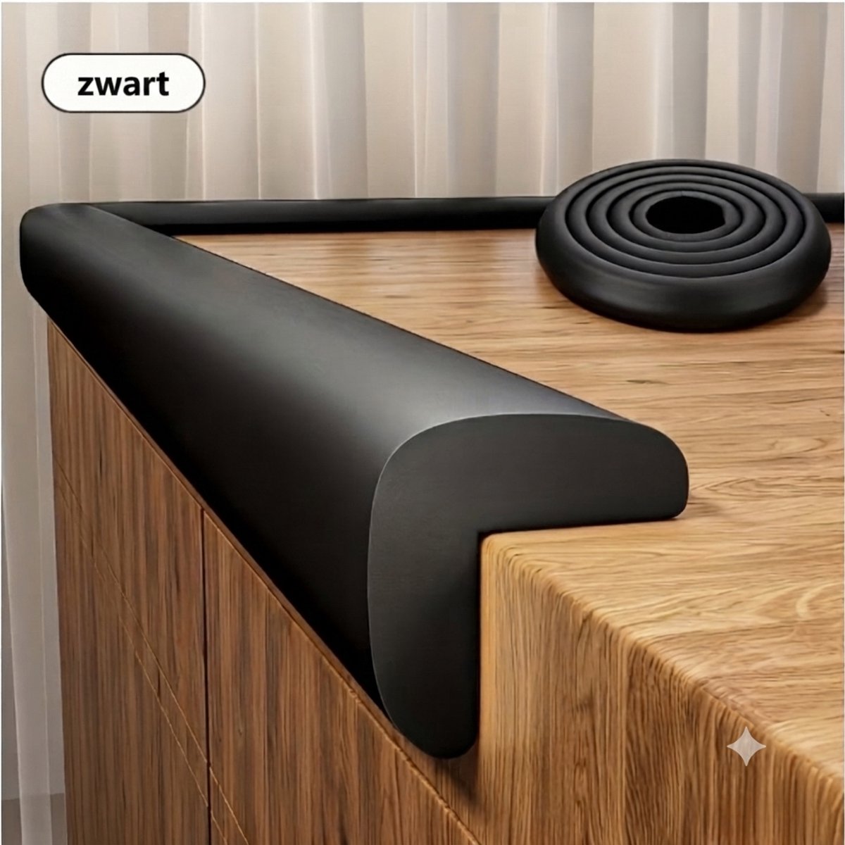 Hoekbeschermer Schuimrubber op Rol - 2 Meter - Zwart - Inclusief Tape - Kinderveiligheid Randbescherming Baby & Kind - Tafelbeschermer Stootrand