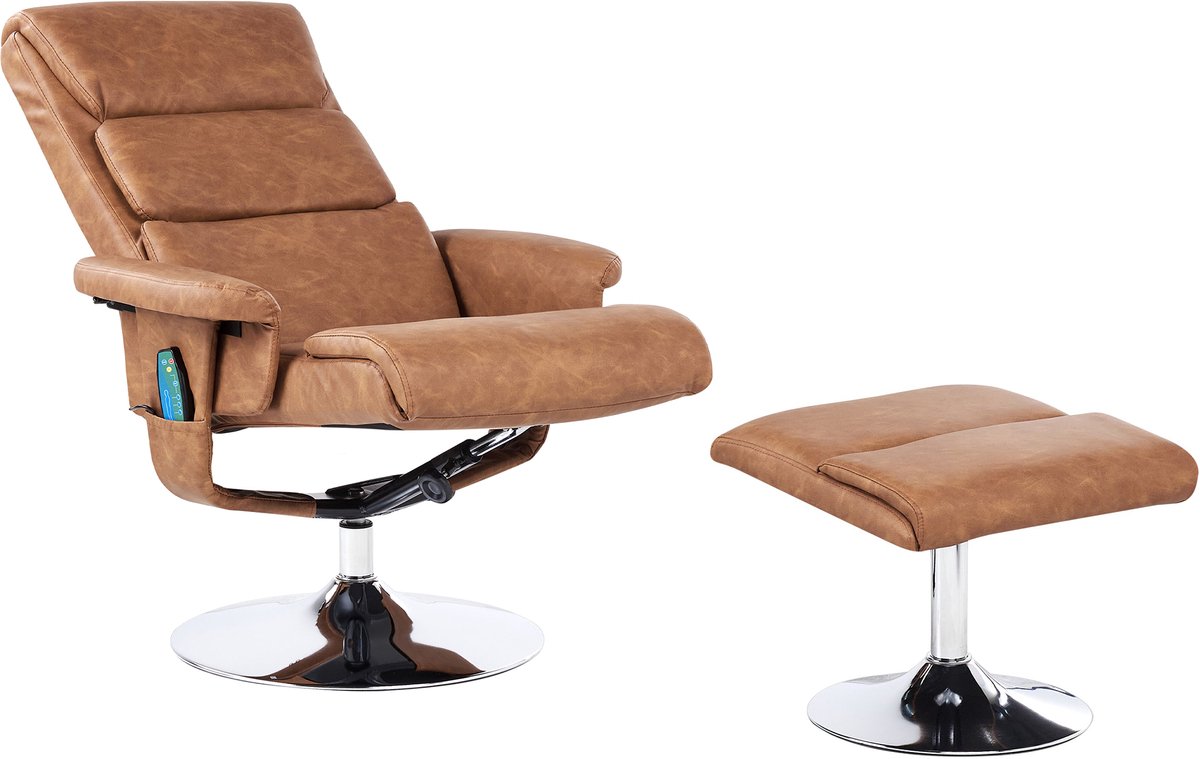 Beliani LEGEND - Relaxfauteuil met voetenbank - Bruin - Kunstleer