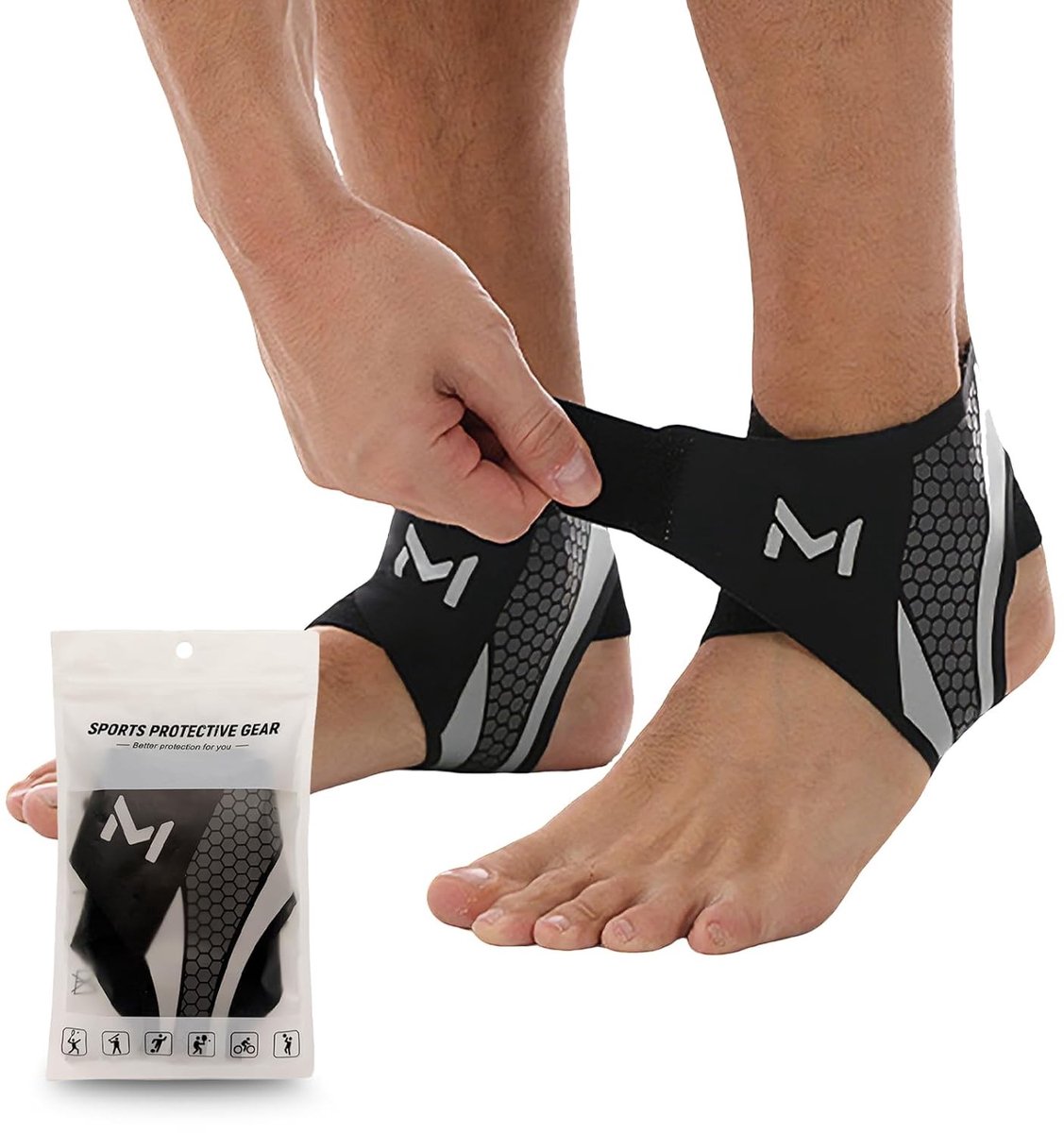 Set van 2 Enkelsupports, Ademend Nylon met Dubbele Gespen, Unisex voor Sport, Fitness en Gewrichtsherstel in Zwart en Grijs