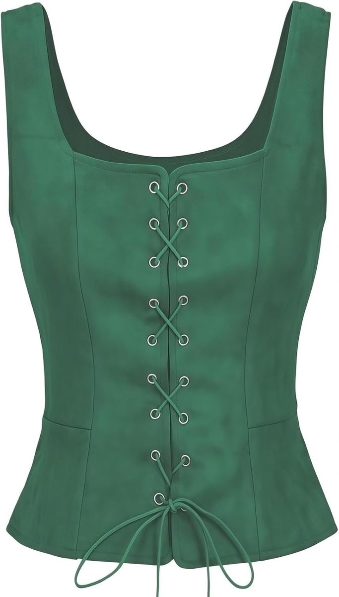 Middeleeuws vintage korset voor dames van faux suède, mouwloos met U-hals, retro steampunk bustier voor Halloween en cosplay