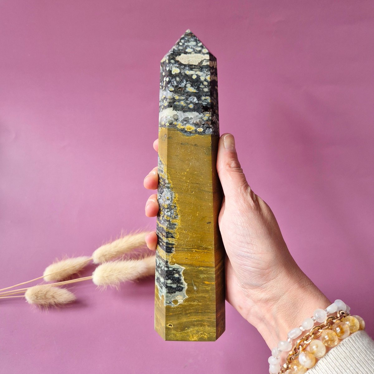 XL Druzy Oceaan Jaspis Edelsteen toren A+ Kwaliteit - Ocean Jasper 658g (22cm)