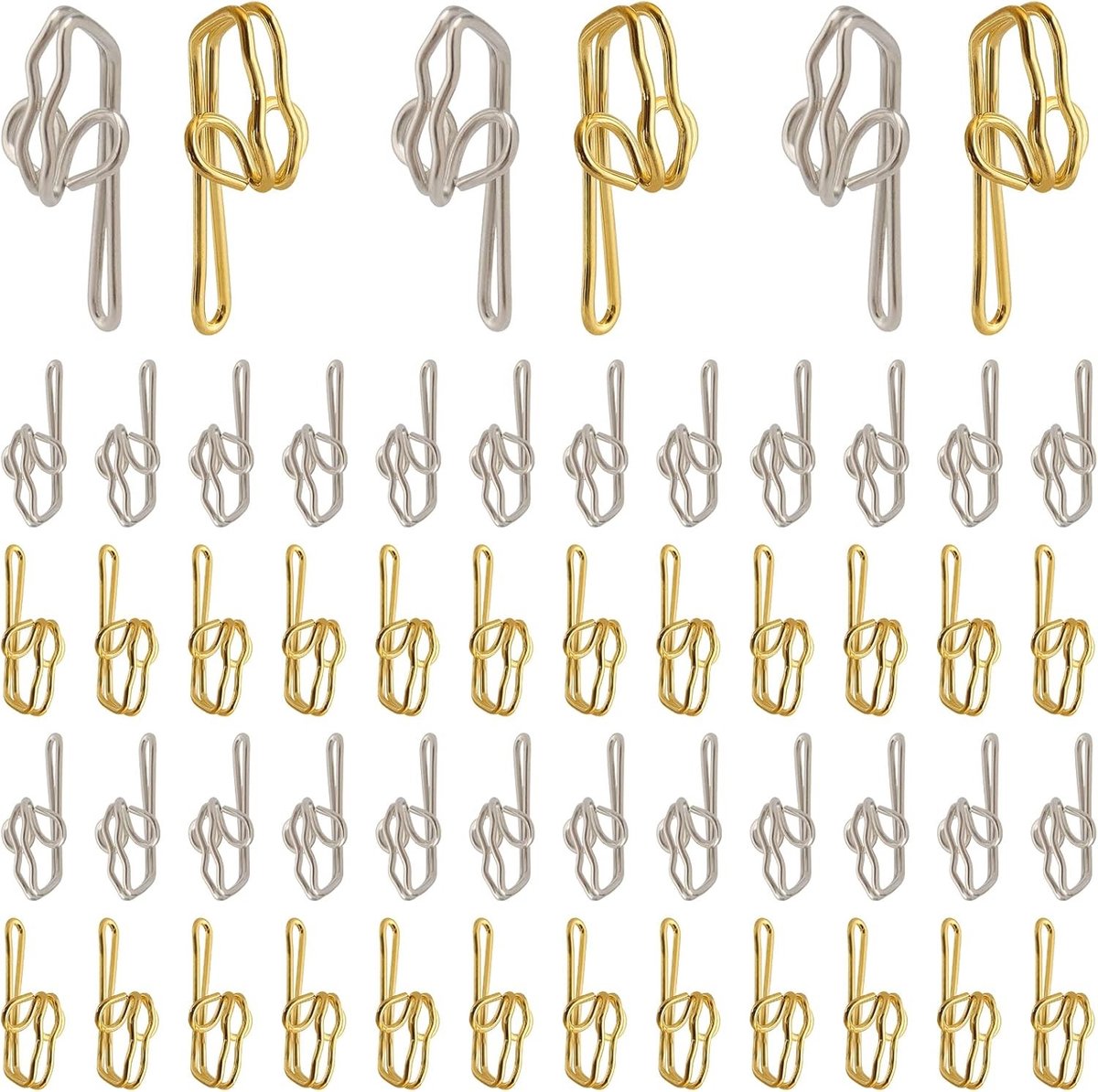 Metalen Gordijnhaken Set van 200 Stuks in Goud en Zilver, Perfect voor Potlood Plooi Gordijnen, Sterke Draperie Haken van 28x12mm
