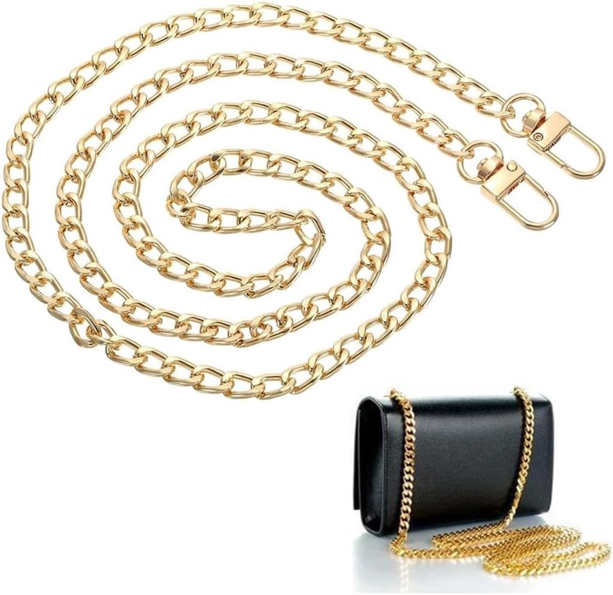 Verstelbare Schouderband voor Handtas, Ketting met Haak, Mode Accessoire voor Tassen (120 cm) - Goudkleurig, Duurzaam en Stijlvol