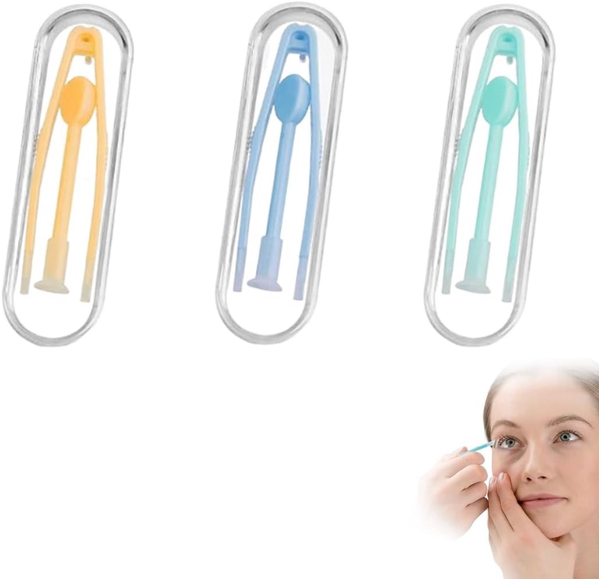 Set van 3 Hulpstukken voor Contactlenzen, Verwijderaar, Piston en Pincet voor Zachte Lenzen met Flessen zonder Ventilatie