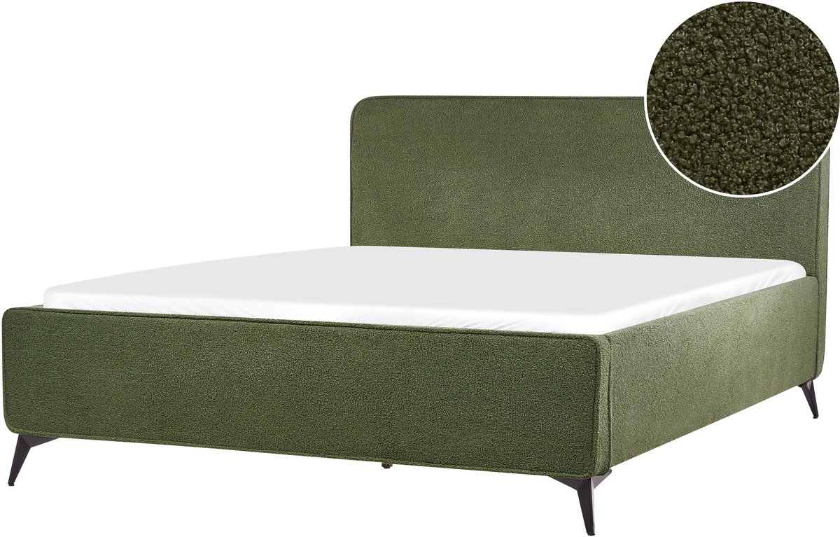 Beliani VALOGNES - Bed - Donkergroen - 160 x 200 cm - Bouclé