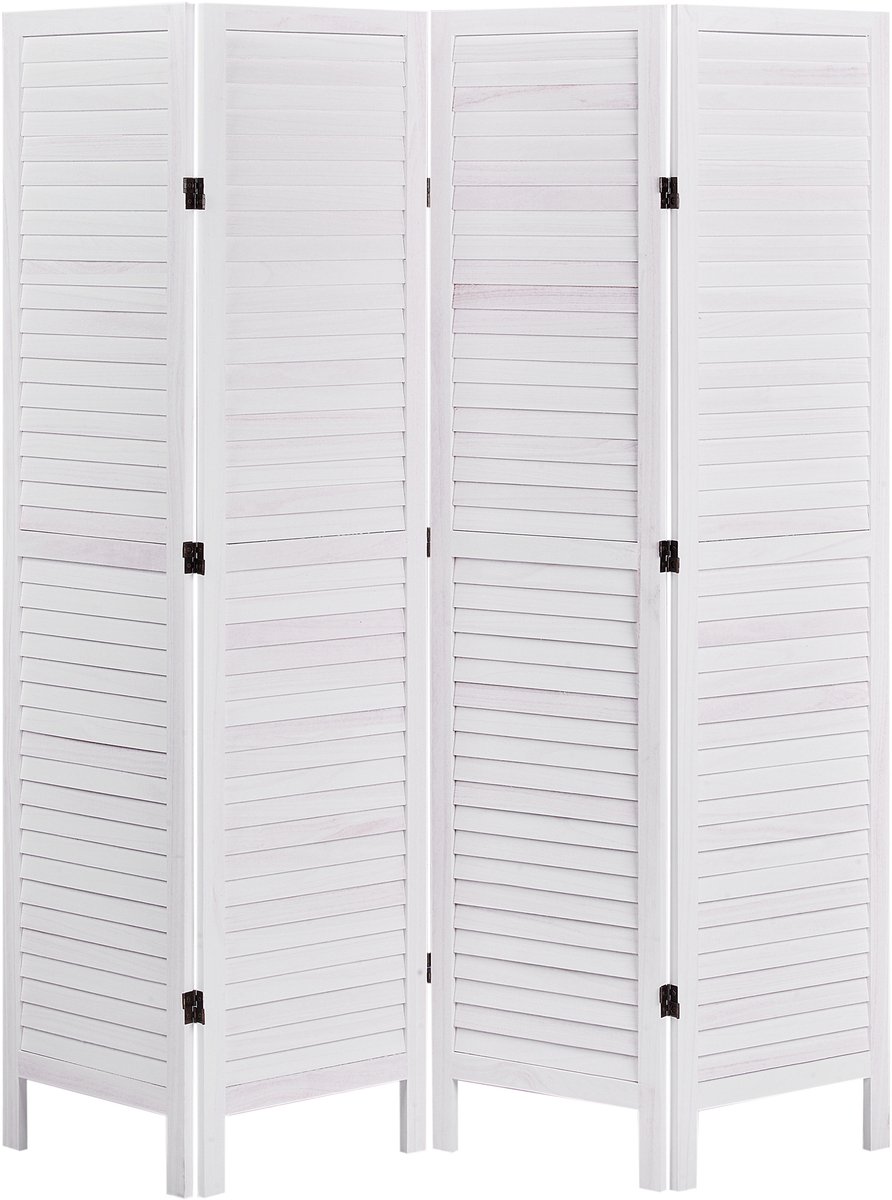 AVENES - Roomdivider met 4 panelen - Gebroken wit - Paulowniahout