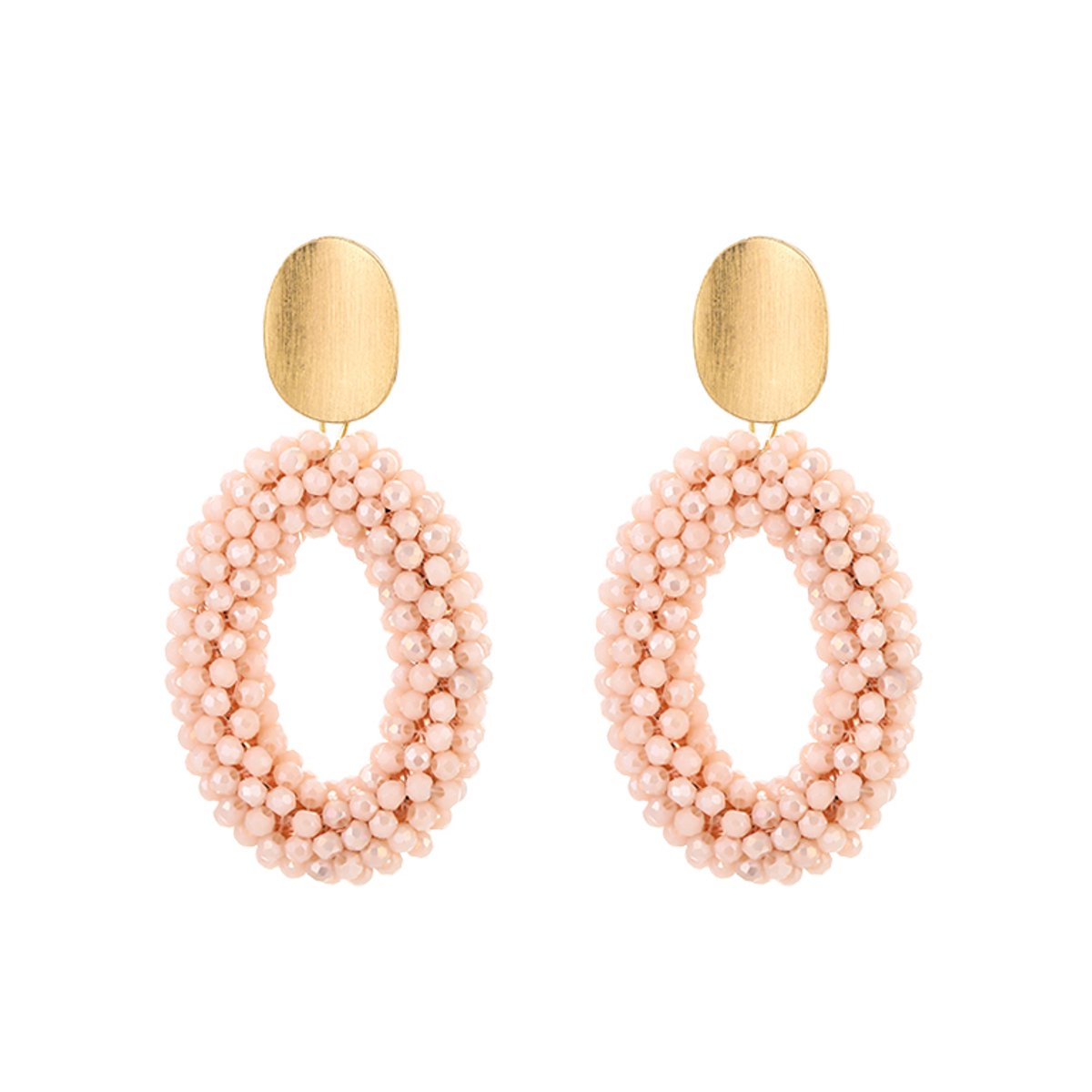 Stainless Steel Reliëf Mini-Kralen Oorhangers – Ovale Editorial Statement Oorbellen – RVS - Beige
